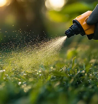 spraying lawn